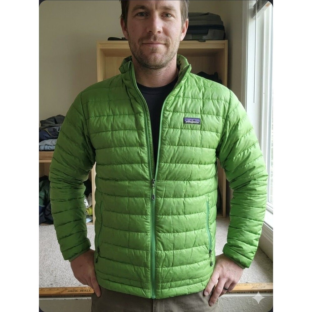 Patagonia Jacket Mens M Green Puffer Quilted Full Zip Down Sweater Packable